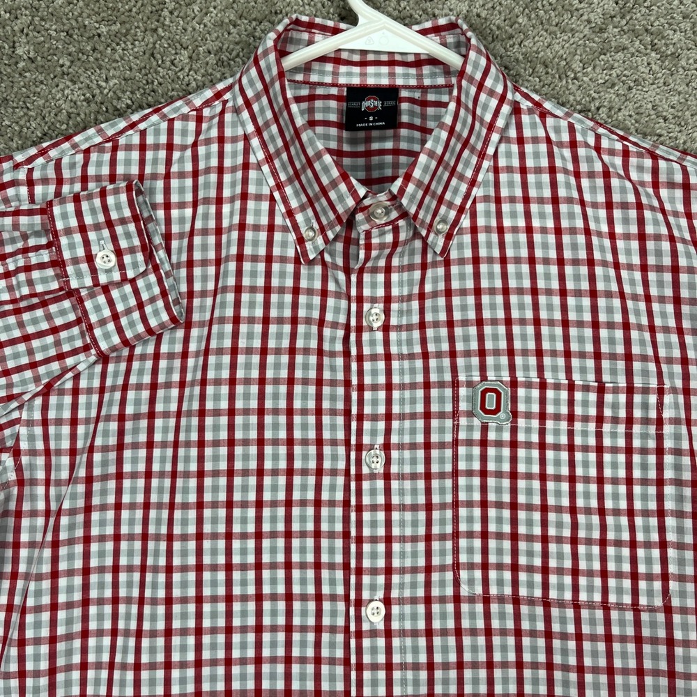 Ohio State Buckeyes Shirt Mens Small Red Gray Plaid Button‎ Down NCAA OSU